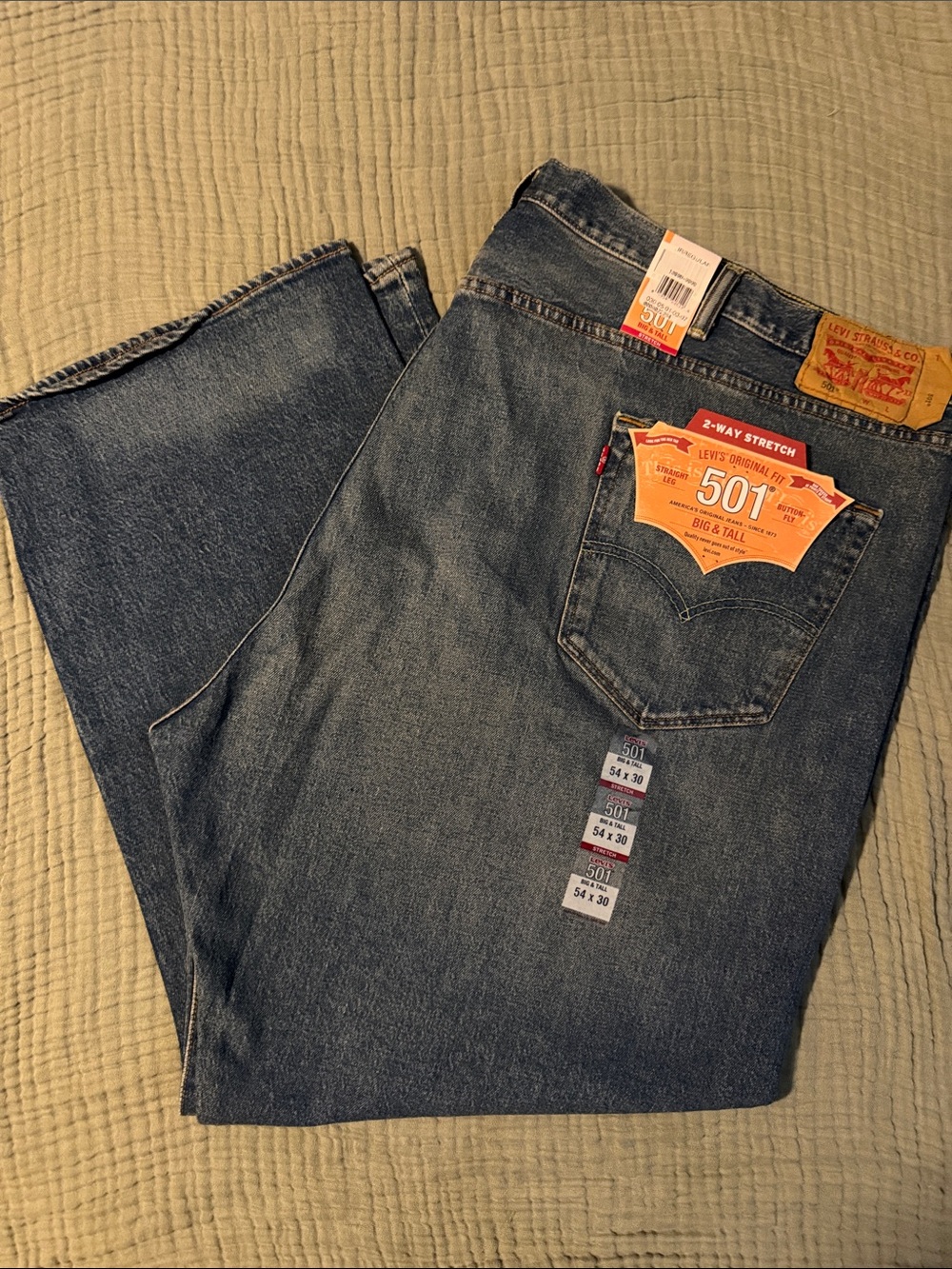Levi's Big and Tall Stretch 501 Straight Leg Men's Jeans - Medium Blue 54x30